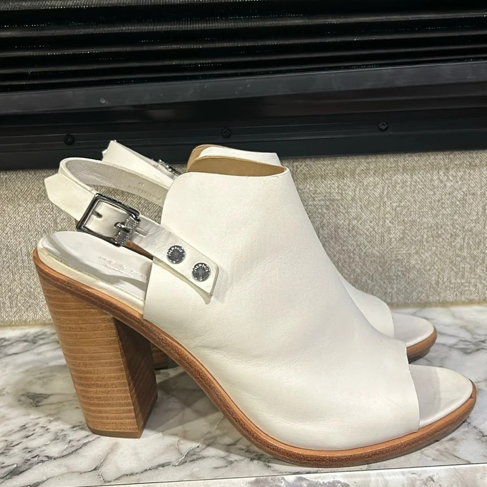 Rag & Bone Women Off White Leather Open Toe Chunky Heel Wyatt Sandal 10.5/41 NIB - Picture 3 of 12